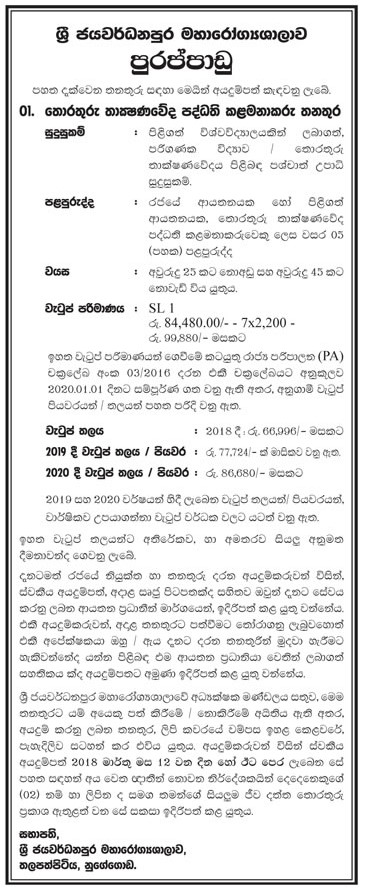 Information Technology Systems Manager - Sri Jayewardenepura General Hospital